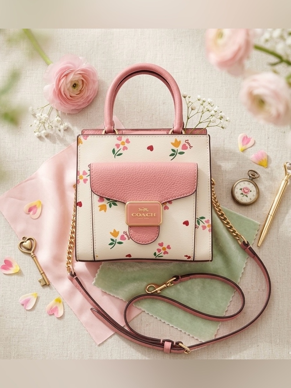 Coach Mini Pepper Crossbody Heart Petal Print C7599